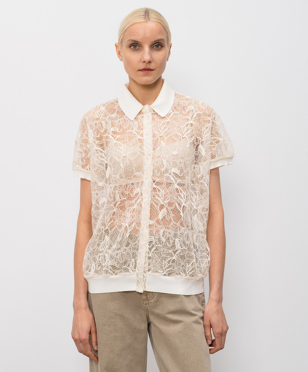 Fabiana Filippi Бежевая блуза с кружевом MAD276F462M227 изображение 3