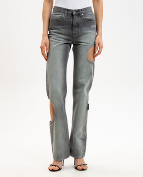 Off-White Серые джинсы с фигурными вырезами 2YA06ES26DEN002