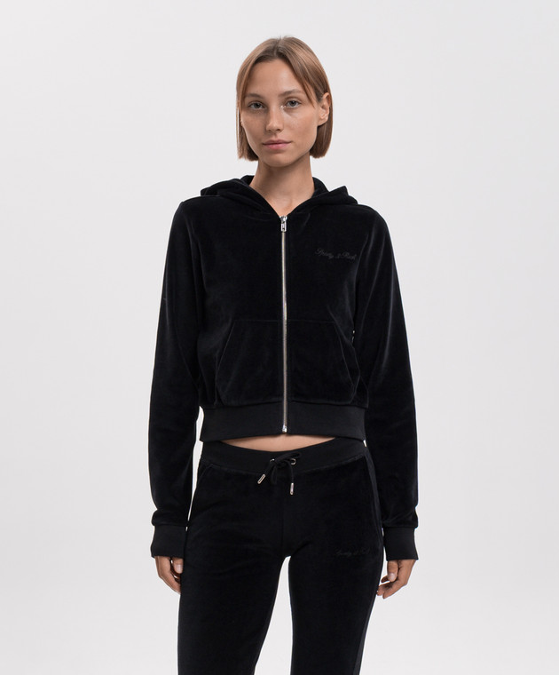 Sporty & Rich Черная велюровая спортивная куртка CA04471326BA01 изображение 3