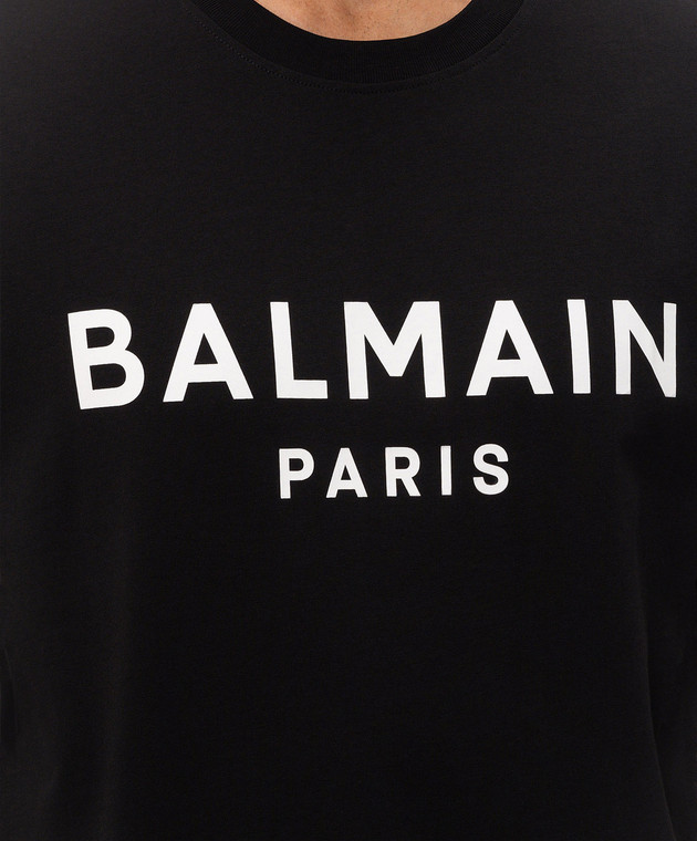 Balmain Черная футболка с принтом логотипа GH1EG000BD45 изображение 4