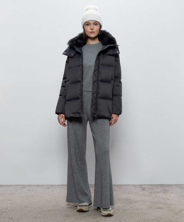 Yves Salomon Army Серый пуховик с мехом лисы 24WFM01576U06W изображение 2