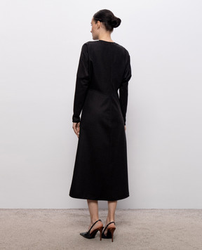 Victoria Beckham Серое платье миди Dolman из шерсти 1124WDR005231F