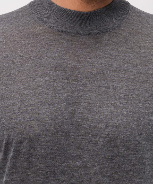 Brunello Cucinelli Серая меланжевая футболка с шелком MNB805404P изображение 5