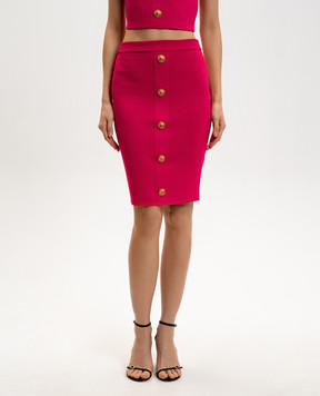 Balmain Красная карандашная юбка с брендовыми заклепками GF1LC018KJ43