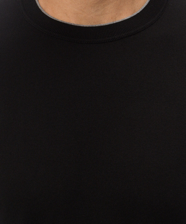 Bertolo Cashmere Черная футболка из хлопка 90220400205658 изображение 5