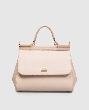 Dolce&Gabbana Бежева шкіряна сумка Sicily з логотипом BB6002B1001