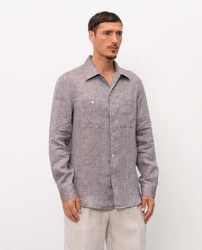 Brunello Cucinelli Коричнева сорочка з льону прямого крою MM6840658