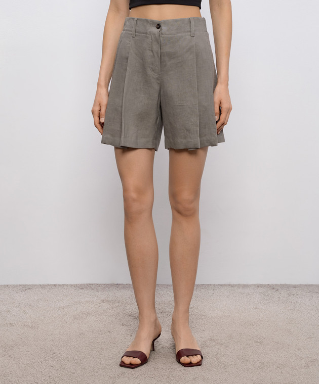 Brunello Cucinelli Серые шорты из льна MA698DV499 изображение 3