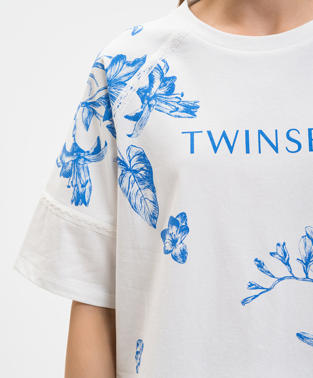 Twinset Біла футболка з квітковим принтом 261LM2SDD зображення 5