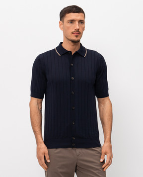 Peserico Синя сорочка в рубчик з короткими рукавами R59521F189173R