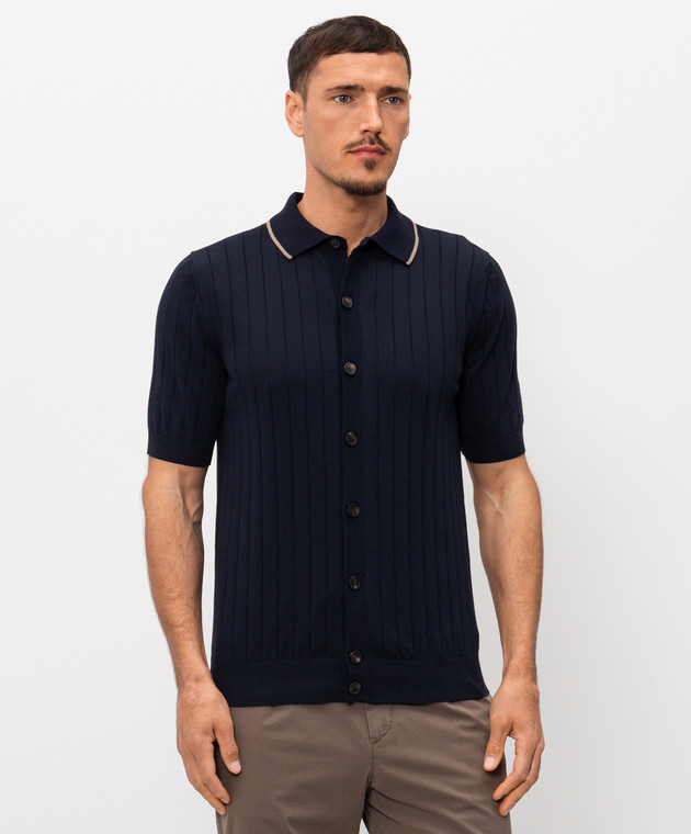 Peserico Синяя рубашка в рубчик с короткими рукавами R59521F189173R изображение 3