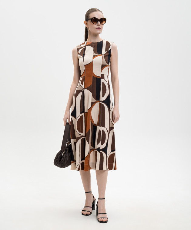 Marco Pescarolo Коричневое платье из шелка в геометрическом принте LYDIAD5393 изображение 2