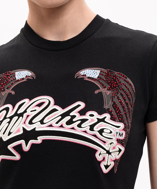 Off-White Чорна футболка Double Eagle з кристалами Swarovski 29A00308T зображення 5