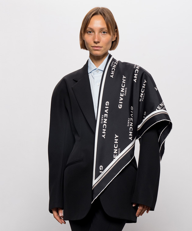 Givenchy Чорна хустка із шовку у візерунок логотипа 710011159003 зображення 2