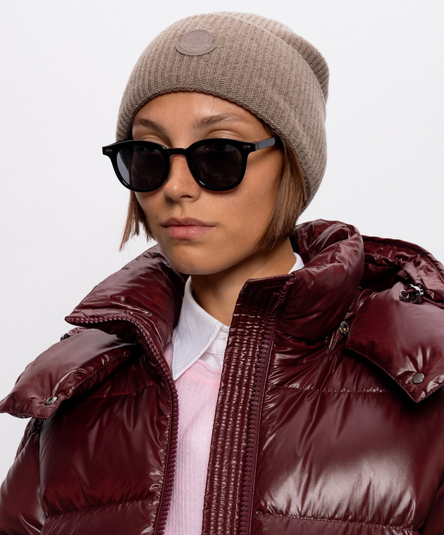 Moncler Коричневая шапка из шерсти и шелка с нашивкой логотипа L20933B00026M4281 изображение 2