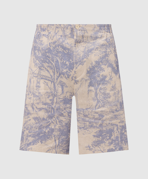 Off-White Бежевые шорты с леном с принтом City Nature 44MCB09KF26F005