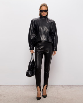 Balmain Черная кожаная куртка с акцентными плечами JA0000000001