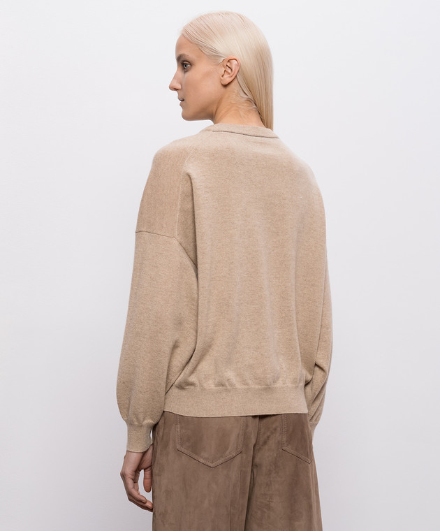 Brunello Cucinelli Бежевый свитер из кашемира с цепочкой мониль M12244410P изображение 4