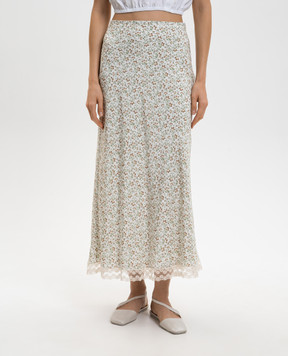 Ermanno Scervino Белая юбка миди из шелка в цветочный принт D482O386APXWE