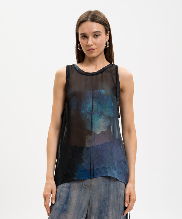 Masnada Чорна майка із шовком в принт 8079COB зображення 3