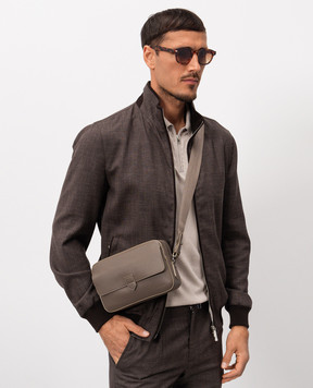 Canali Коричнева шкіряна сумка з тисненням логотипа NA00226P326130