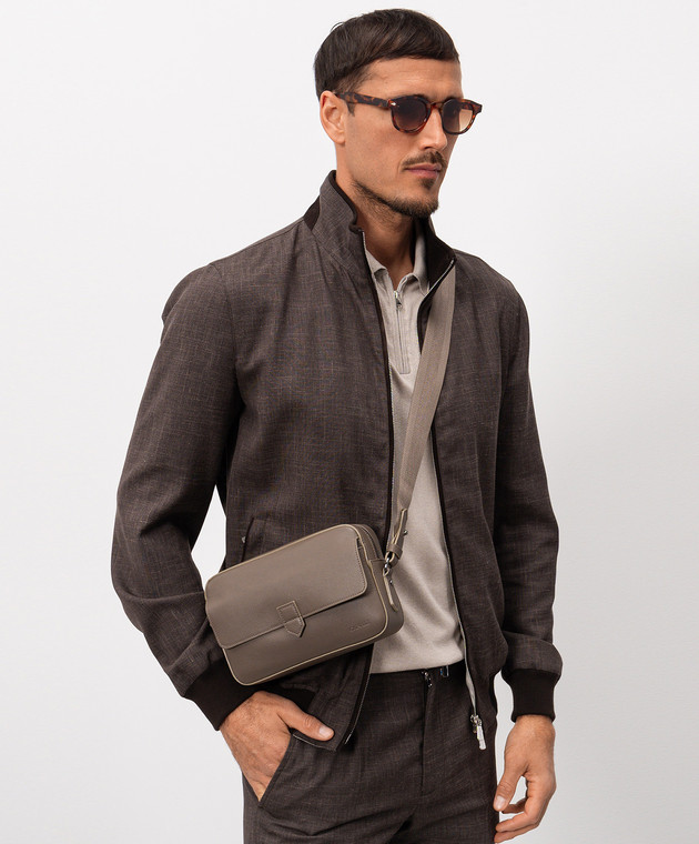 Canali Коричневая кожаная сумка с тиснением логотипа NA00226P326130 изображение 2