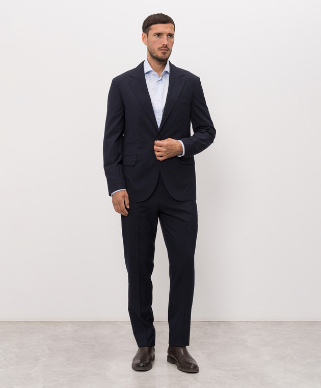 Brunello Cucinelli Синий костюм из шерсти и шелка MHN217BTZ изображение 3