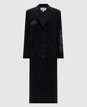 Off-White Чорне пальто з вовною з вишивкою логотипа 2FG00524T