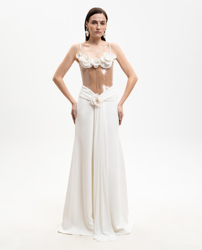 David Koma Платье-бюстье с пайетками и цветочной аппликацией цвета айвори RE26DK49DL