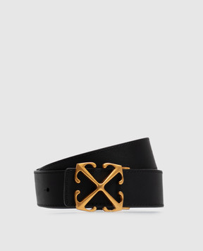 Off-White Чорний шкіряний ремінь з принтом напису OWWRB02F26LT01