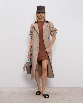 Brunello Cucinelli Коричнева сукня міні з льоном з ланцюжком моніль MH126AFR72