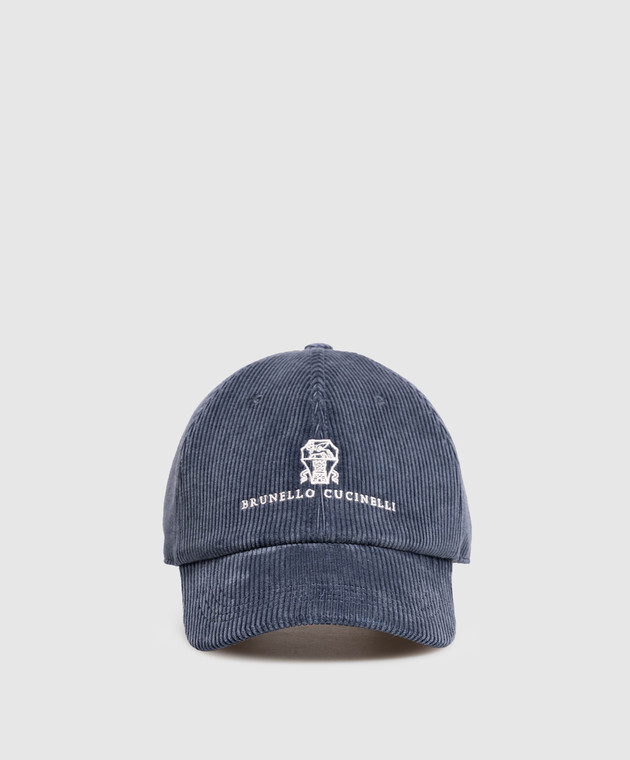 Brunello Cucinelli Синя вельветова кепка з вишивкою логотипа MY4999850