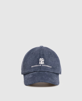 Brunello Cucinelli Синя вельветова кепка з вишивкою логотипа MY4999850