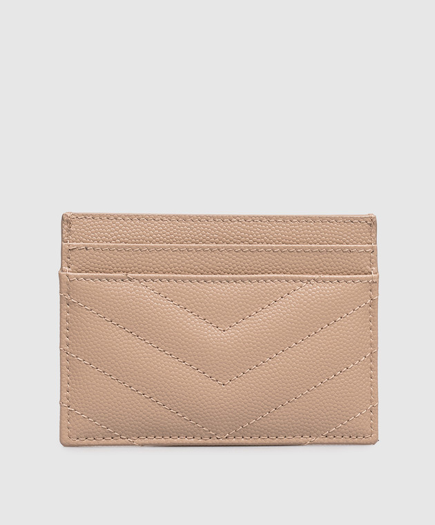 Saint Laurent Бежевый кожаный картхолдер с металлической эмблемой Cassandre 423291BOW01 изображение 2