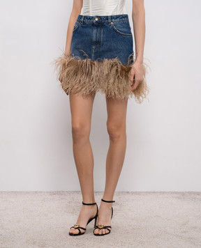 Dolce&Gabbana Синя джинсова спідниця міні з пір'ям страуса F4C2TZG8OC8