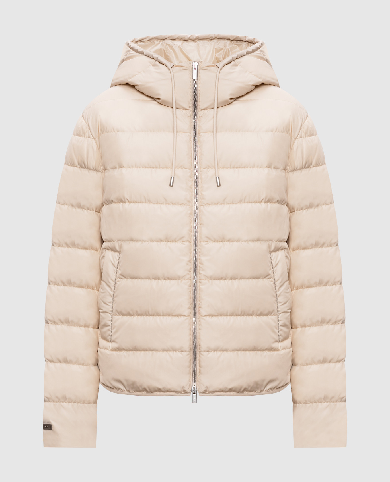 Бежевая пуховая куртка с цепочкой