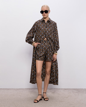 Max Mara Чорна сукня-сорочка із шовку в принт з поясом MXMGIARA