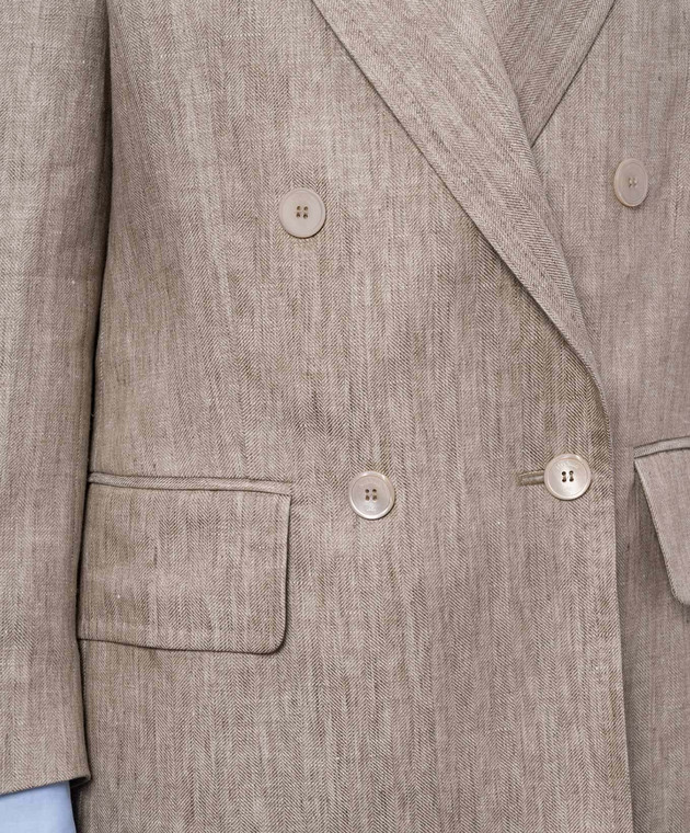 Max Mara Коричневый жакет из льна в узор MXMOLIMPIA1 изображение 5