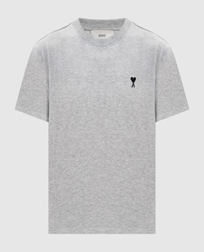 Ami Paris Сіра меланжева футболка з вишивкою емблеми HTS346724w