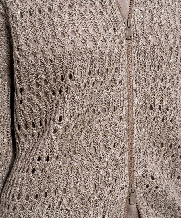 Brunello Cucinelli Бежевий кардиган з льону з паєтками MCO564706 зображення 5