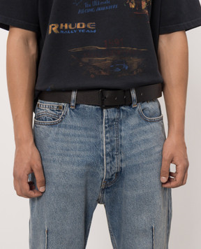 Stone Island Черный кожаный ремень с эмблемой L2S159300002S0072