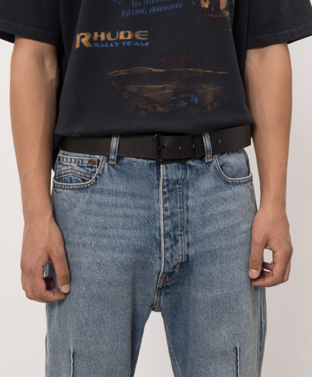Stone Island Черный кожаный ремень с эмблемой L2S159300002S0072 изображение 2