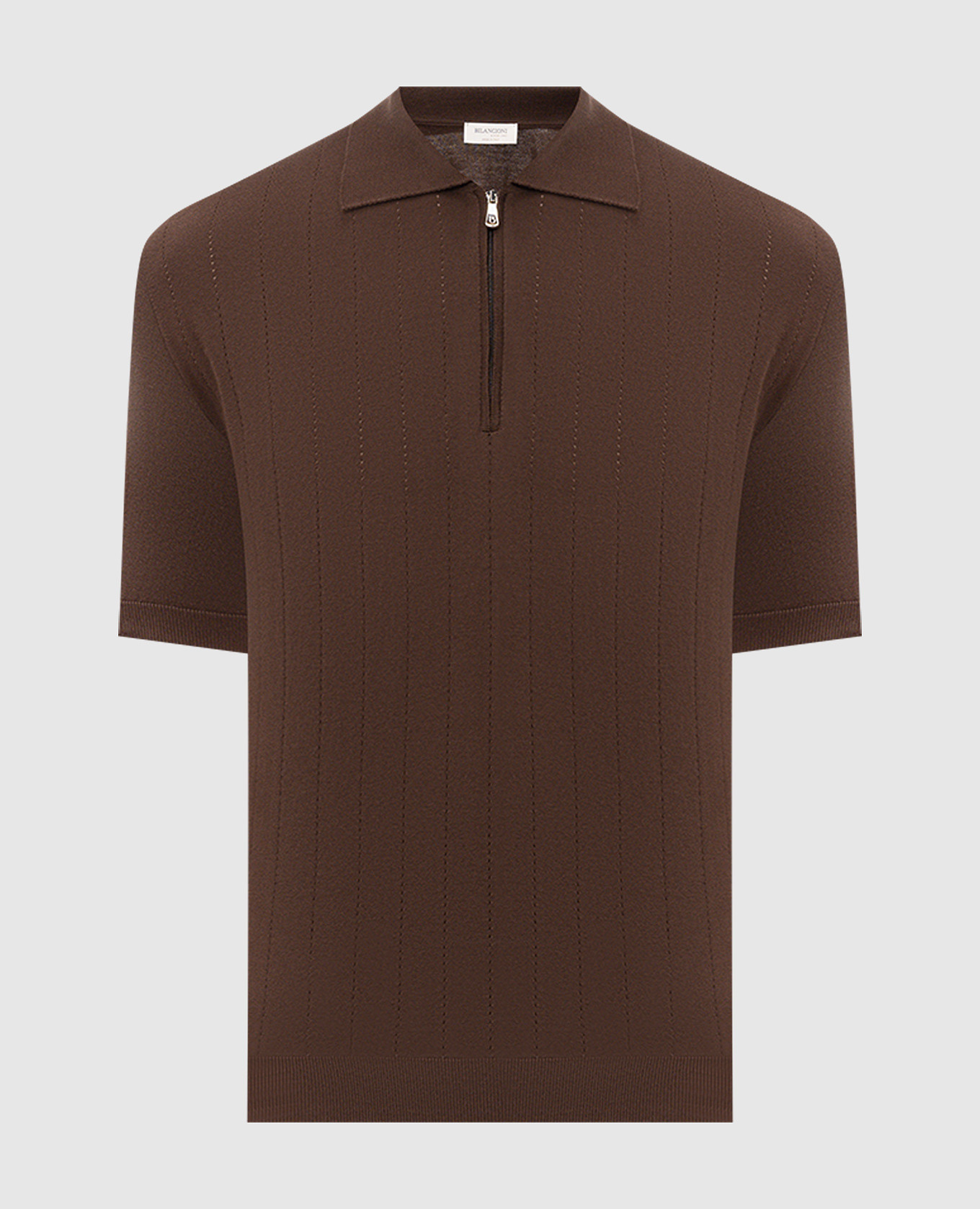 Коричневое поло в перфорированную полоску