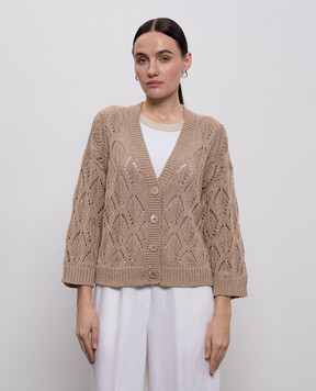 Peserico Коричневий ажурний кардиган з паєтками A99055F0309110