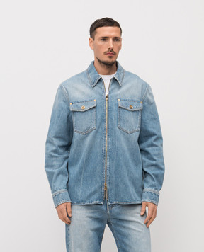 Versace Голубая джинсовая рубашка с эффектом потертости 10207231A16386