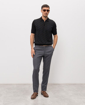 Stefano Ricci Чорне поло з шовком з блискавкою K818108P31F26174