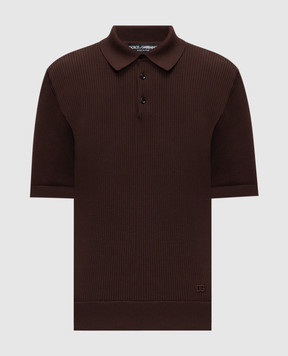 Dolce&Gabbana Коричневе поло в рубчик з нашивкою монограми GXZBJZJBCJC