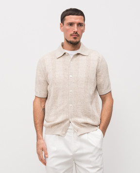Brunello Cucinelli Бежевая вязаная рубашка с льном M2L707805