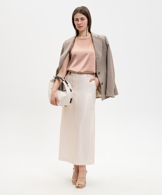 Peserico Бежева спідниця міді з льоном P05143Z01921 зображення 2