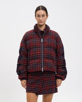 Off-White Бордовая стеганная куртка в клеточку 2EJ007F25FAB001